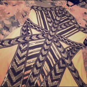 NWT Express Mini Cream, Silver, & Black Dress